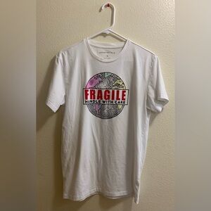 Aeropostale White Fragile Handle With Care Earth Tee Shirt-Men’s Size Medium